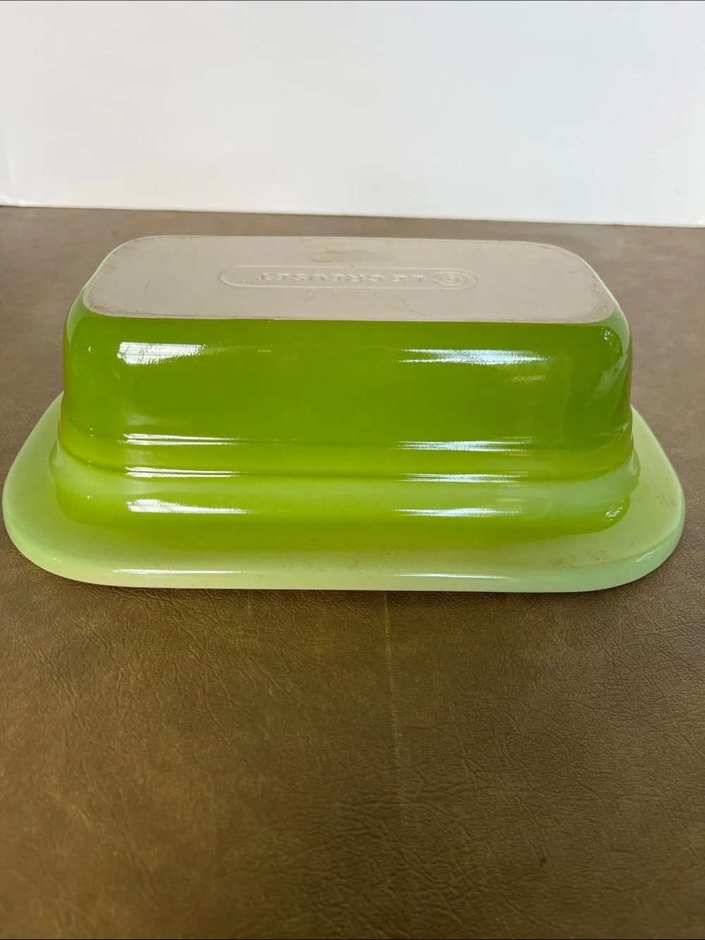 LeCreuset Stoneware Rectangular Baking Dish  Lime Green w Beige Interior